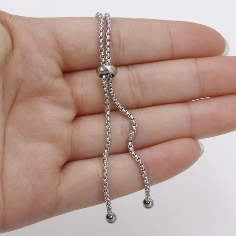 Adjustable Stainless Steel Bracelet Chain Sliding Ball Chain Slide Extender Chains Jewelry Accessories 20pcs/lot BXGL201
