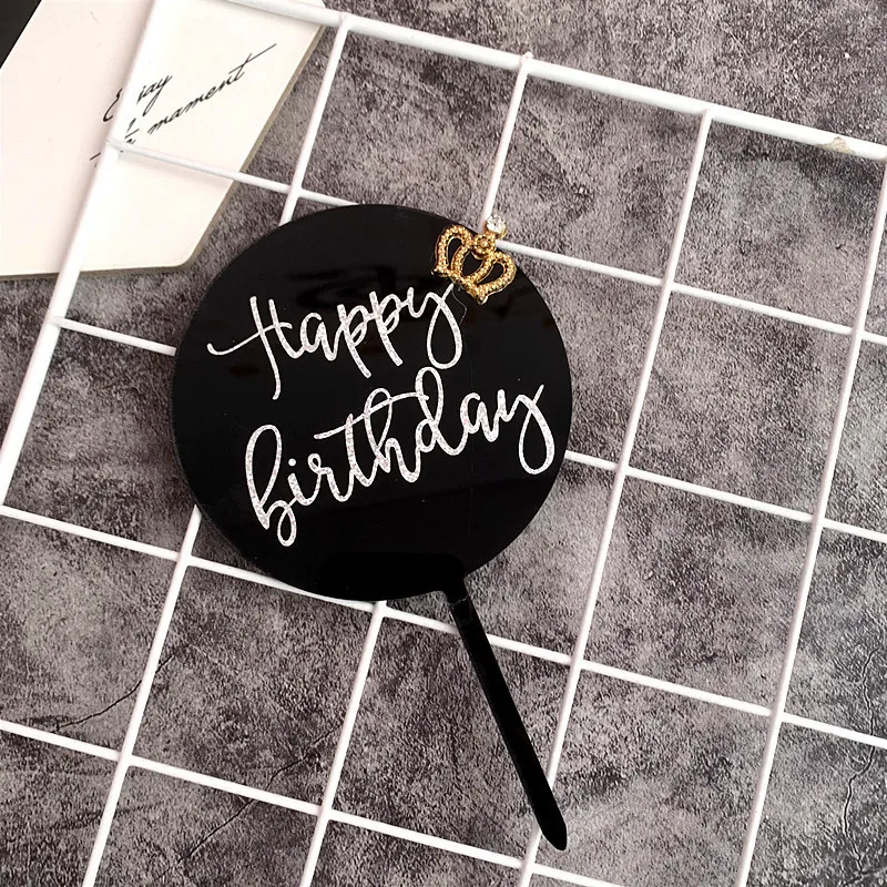 Золотой серебряный черный акриловый ручной писательский Топпер для торта «С Днем Рождения» вечерние принадлежности для десерта кекс день рождения украшения