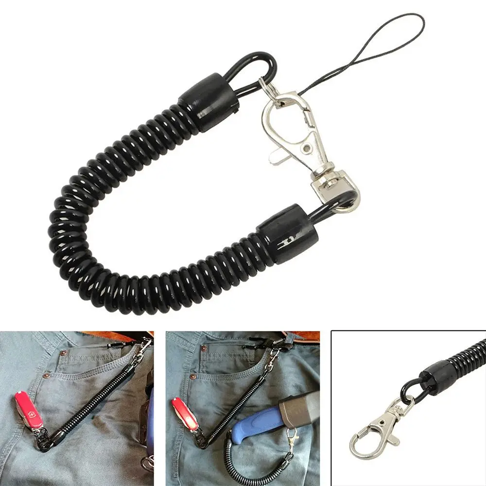 Car Keychain Anti-theft Cable Security Keyring Key Chain Metal Buckle Plastic Black Retractable Spring Rope Coil Spiral Stretch