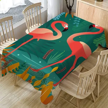 

Table covers Table-Cloth Cotton Linen Flamingo Flower Print Tablecloth Kitchen Decorative Table-Cover Green Leaves Picnic Dining
