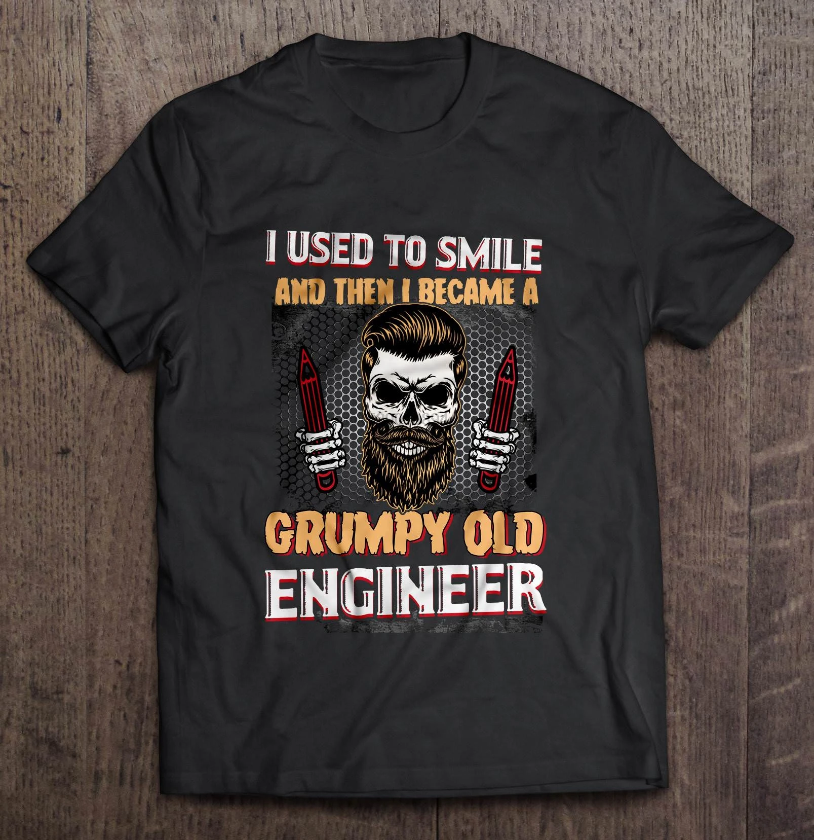 Men Funny T Shirt Fashion tshirt I Used To Smile And Then Became A Grumpy Old Engineer Beard Skull Version Women t-shirt | Мужская