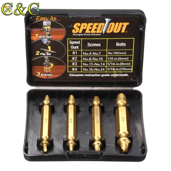 

4pcs Titanium Coated Double Side Damaged Screw Extractor Drill Bits Guide Set Broken Speed Out Bolt Stud Stripped Screw Remover