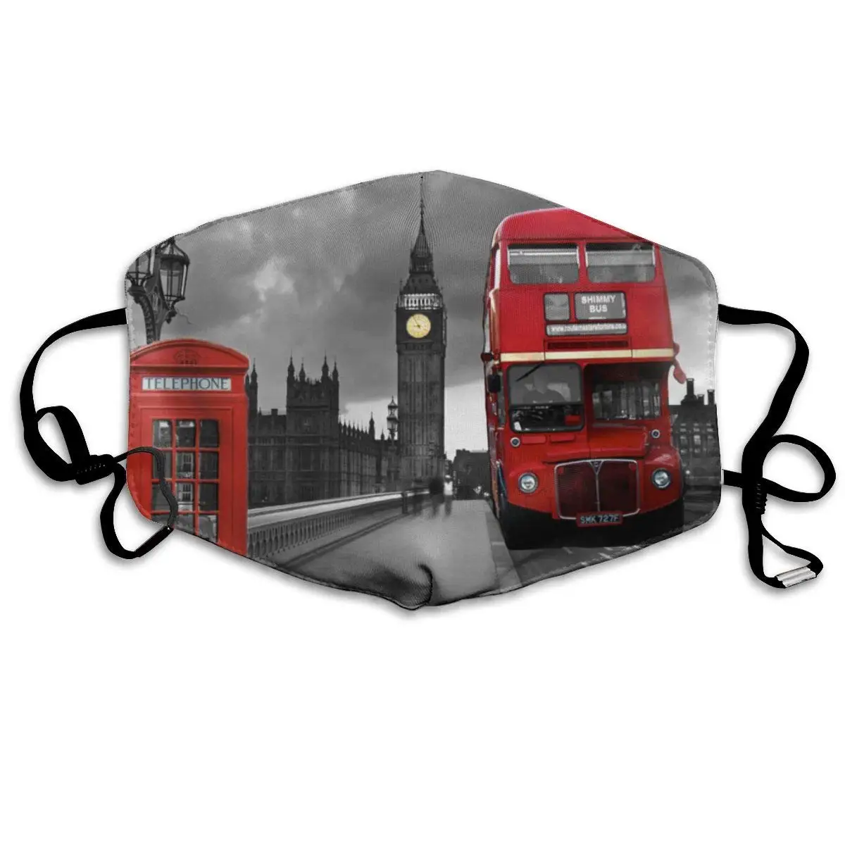 

Vintage London Street Red Bus Washable Reusable Mask, Cotton Anti Dust Half Face Mouth Mask For Kids Teens Men Women With