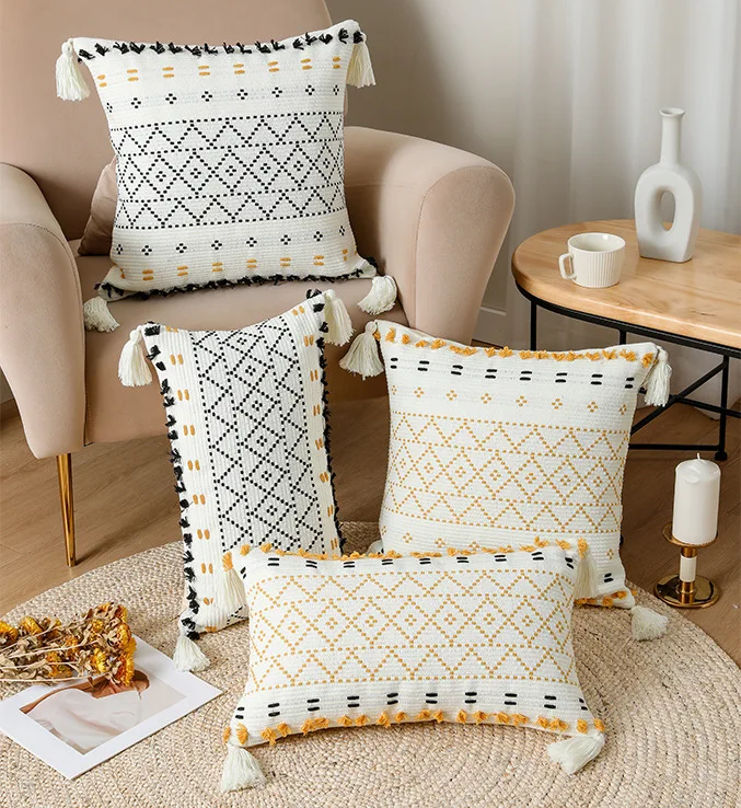 Free Shipping Boho Home Decoration Throw Pillow Case Tufted Tassel Cotton Cushion Cover For Bed Room Sofa Chair No Core