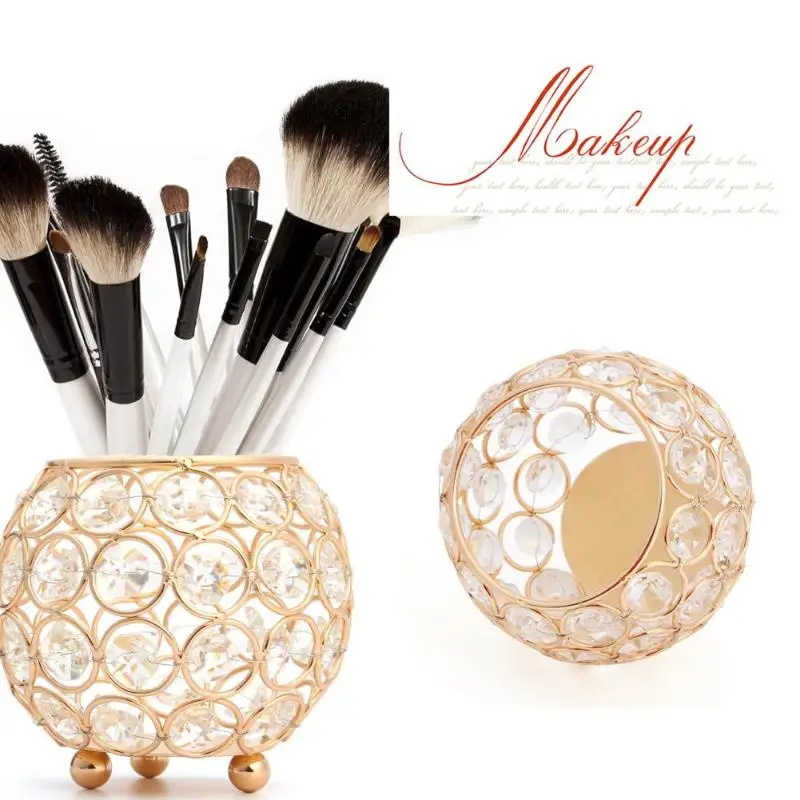 Crystal Makeup Organizer Metal Storage Box European style Eyebrow Pencil Lipstick Holder Makeup Bru