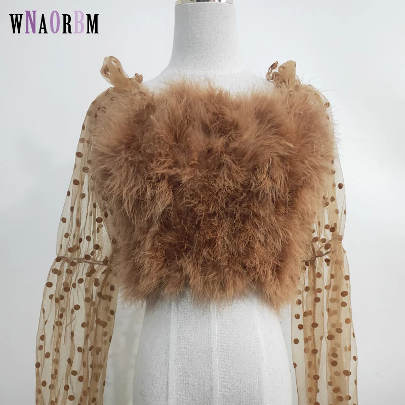 Latest hot selling 100% natural Ostrich hair bra underwear sexy sleeve women's fur coat Turkey hair real fur coat