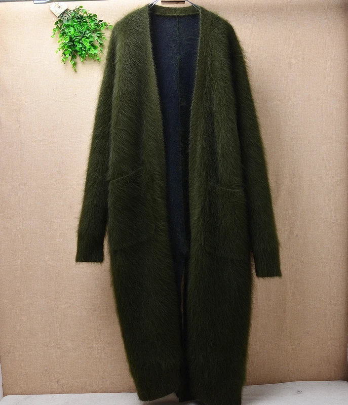 

Top mujer femme long winter heavy thick plush mink cashmere cardigans angora fur knitwear wool loose sweater coat jacket