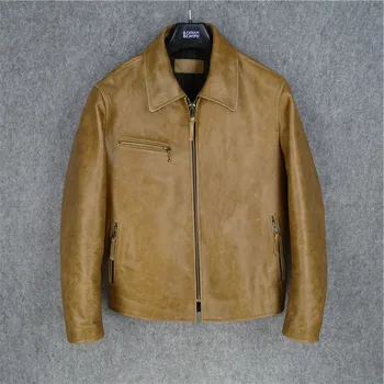 

2020 Retro Brown Smart Casual Jacket Large Size XXXL Genuine Cowhide Autumn Slim Fit Natural Leather Coat FREE SHIPPING