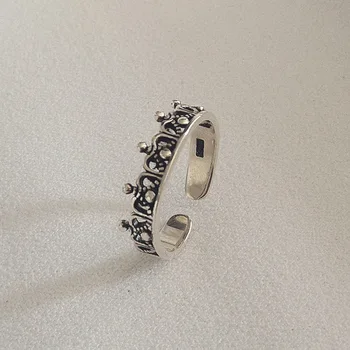 

Gothic Vintage Resizable Handmade Crown Rings 925 Sterling Silver Ring For Women Bague Femme Argent 925 Mujer Jewelry