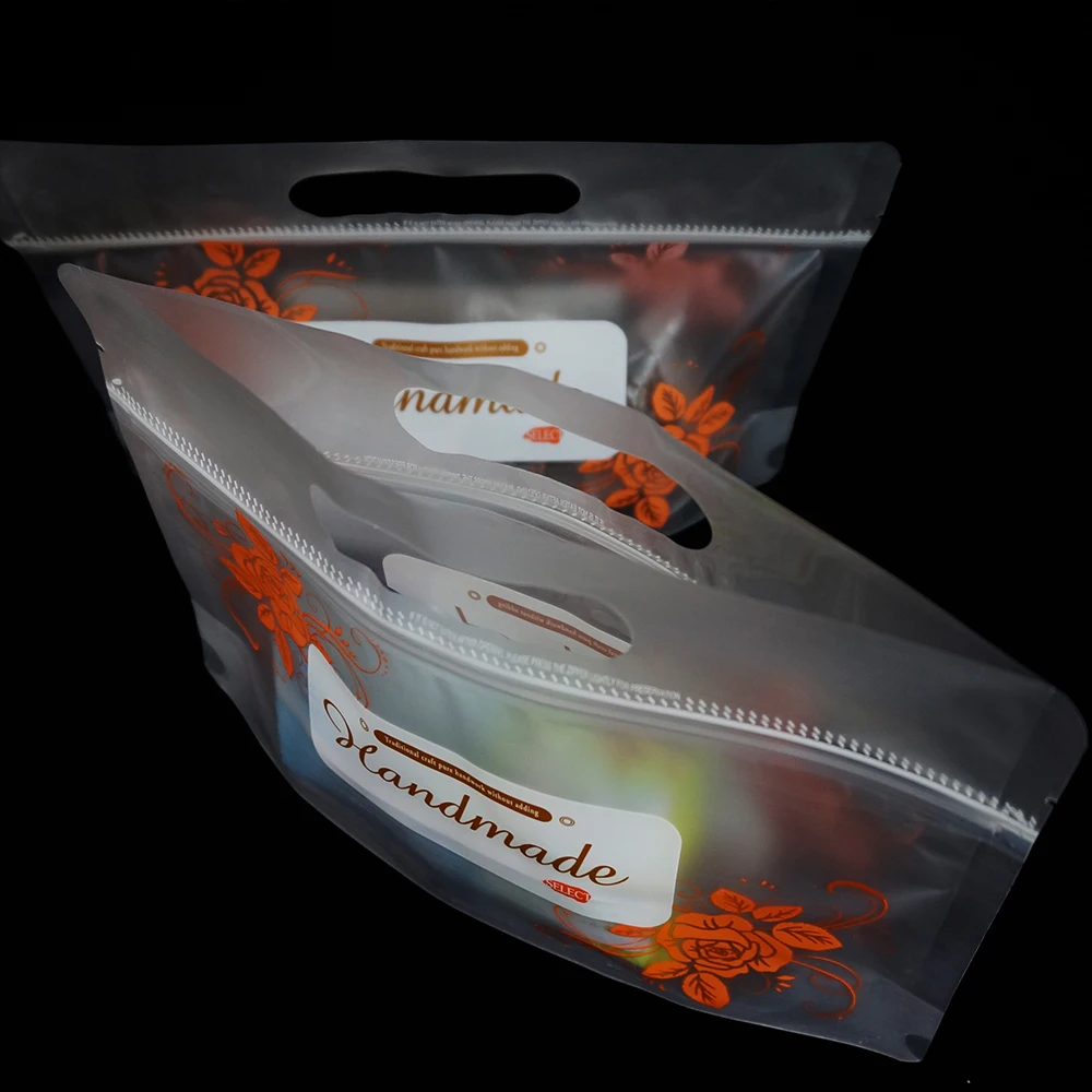 

Gift Packing Pouch 100pcs Stand Matte Transparence Plastic Ziplock Bag Flower Printed Biscuits Food Storage Pouches Handle Bag