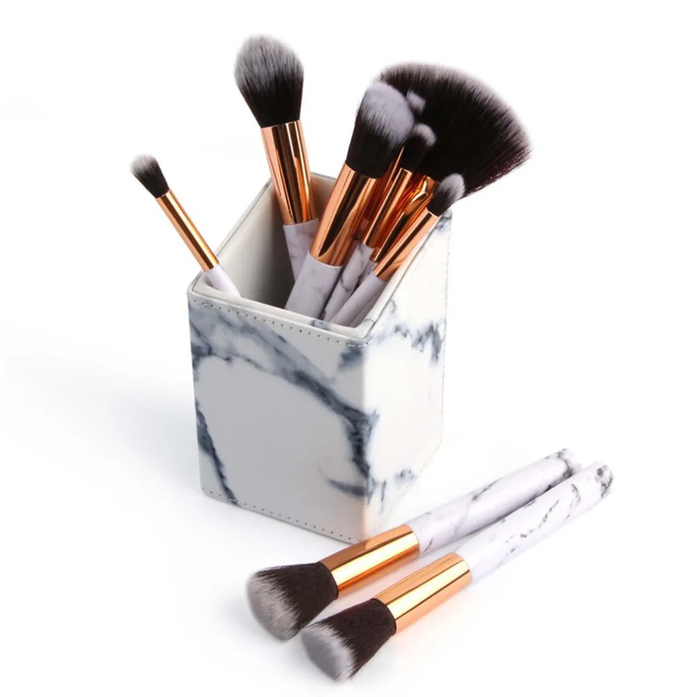 Портативный мраморный ПУ макияж цилиндрический органайзер для косметики кисти коробка для хранения макияж кисти блендер держатель для ванной чехол коробка