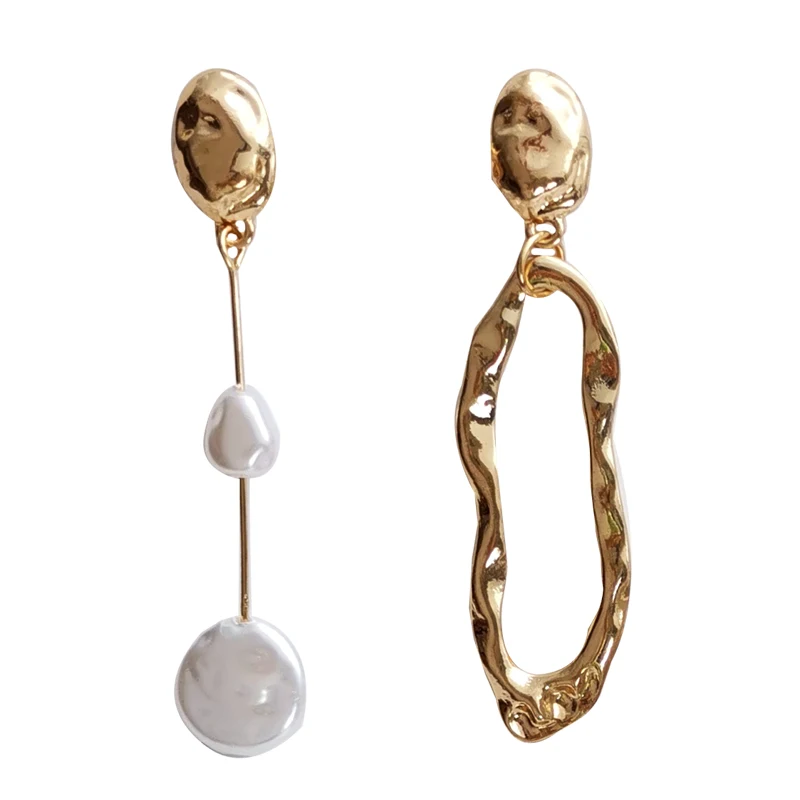 XIALUOKE Metal Irregular Long Tassels Imitation Pearl Earrings For Women Retro Hyperbole Drop Earring Party Jewelry