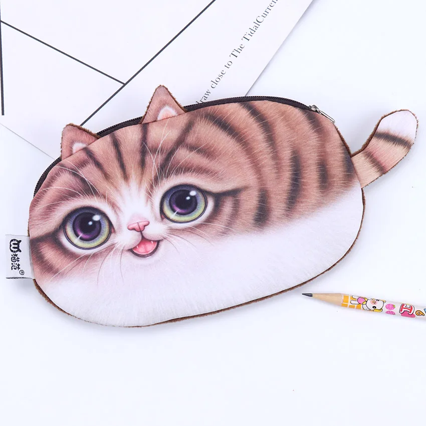 Brown cat 1 шт. Милая многофункциональная 3D Сумка-карандаш для кошек плюшевый пенал с мультяшным рисунком Детский кошелек канцелярский подарок, школьные принадлежности - Цвет: Brown cat