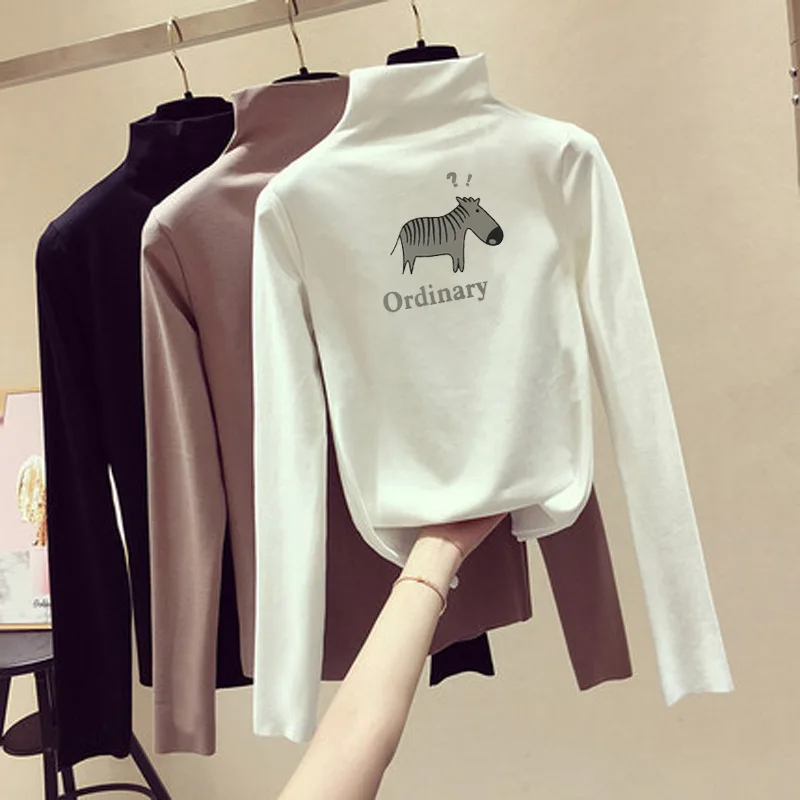 

Womens Sweaters 2020 Autumn Winter Tops Turtleneck Sweater Women Black print Warm Pullover Jumper Knitted Sweater Pull Femme New