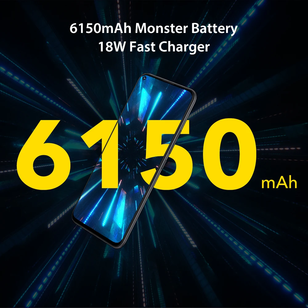 Смартфон UMIDIGI power 3 6150mAh 6,5" FHD+ 4 Гб, глобальная версия Helio P60, 64 ГБ rom, четырехъярусная камера, Android 10, Face ID