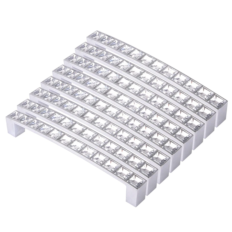 Pack Of 8 Europe Style Square Clear Crystal Rhinestone Furniture Door Wardrobe Cupboard Cabinet Drawer Pull Handle Knobs 128Mm furniture door handle