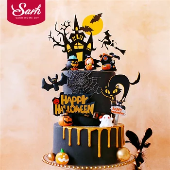 Счастливый Хэллоуин кошка летучая мышь призрак тыква торт Топпер трюк или лечения вечерние принадлежности украшение десерт