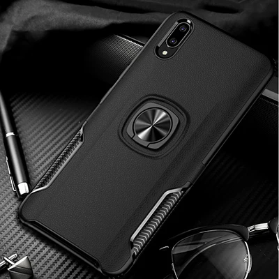 black Палец кольцо подставка чехол для телефона для huawei Y9 Prime/Y6/Y7/Y9 PC& TPU бизнес противоударный адсорбционный чехол - Цвет: black
