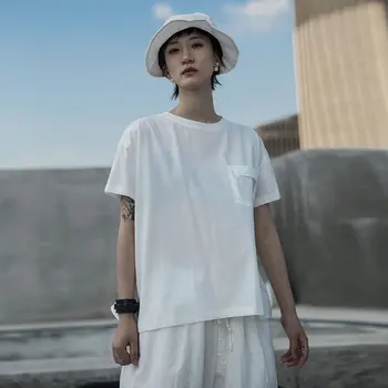 

Loose Hong Kong Patchwork Pockets White Sense of Design Loose Short Sleeve T Shirt 2020 Summer New Casual Tee Women DMY4064