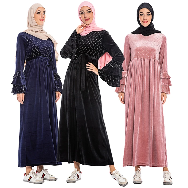 

Winter Velvet Abaya Arabic Hijab Muslim Dress Caftan Kaftan Moroccan Abayas Tesettur Elbise Robe Musulmane Longue Islam Turkey