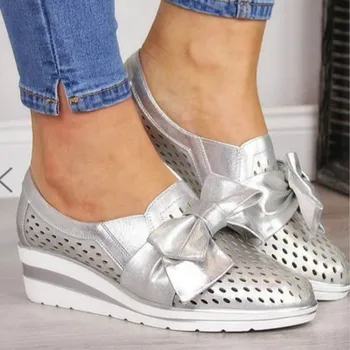 

Fashion large size 43 buckle hollow women's breathable Rome shoes 2020 spring female wedge bow vulcanize shoe ladies sneakers