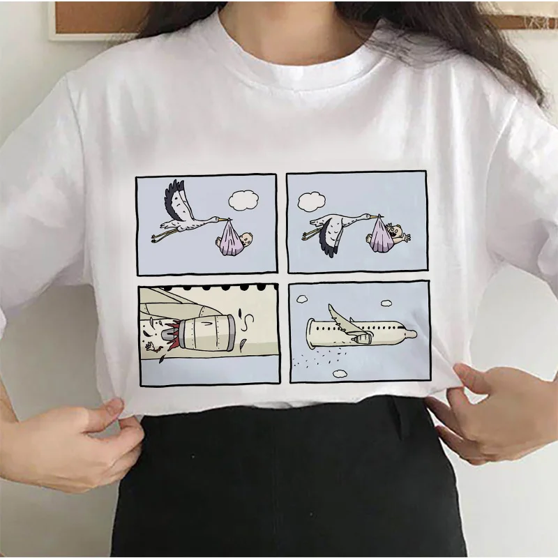 

Vogue T Shirt Women 2019 The bird Is Carrying A Child In Front Of The Plane Funny Cartoon Tshirt Korean Fashion T-shirt Female