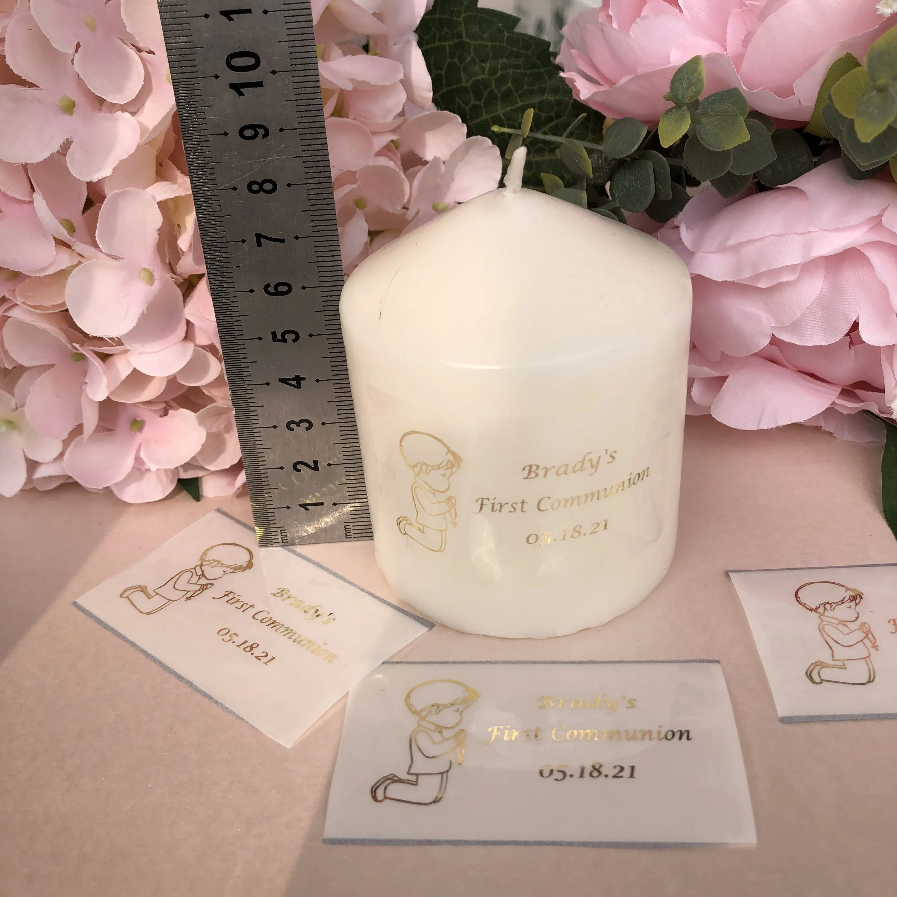 boys My Baptism favors stickers personalised Mi Bautizo thank you candles lables Christening tags