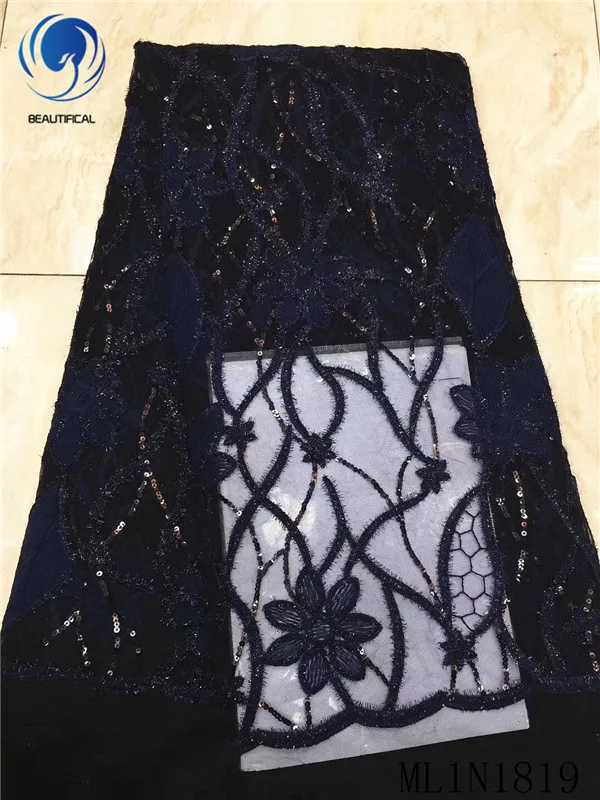 

Beautifical african lace fabrics Hot sale embroidery tulle lace fabrics nigerian sequins net lace fabric for dress ML1N1819