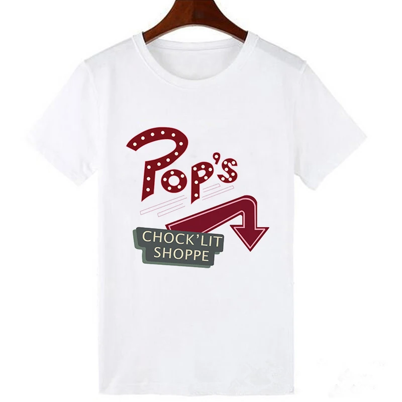Showtly ривердейл ТВ Логотип Женская футболка Pop's Chock'lit Shoppe Футболка женская Sumemr плюс размер o-образным вырезом футболки топы - Цвет: XWT0250-white