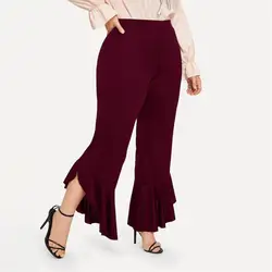 Высокая талия расклешенные брюки женские гофрированные брюки осенние тонкие облегающие длинные брюки деловой пикантный женский пояс плюс