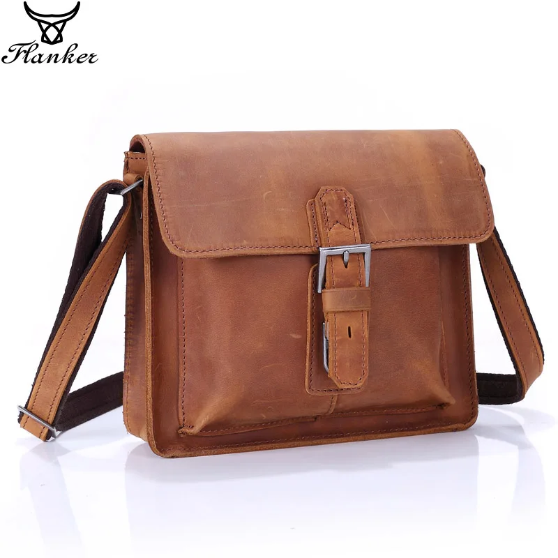 

Flanker crazy horse leather men's shoulder crossbody bags vintage hasp messenger bag with cell phone pocket high quality man bag