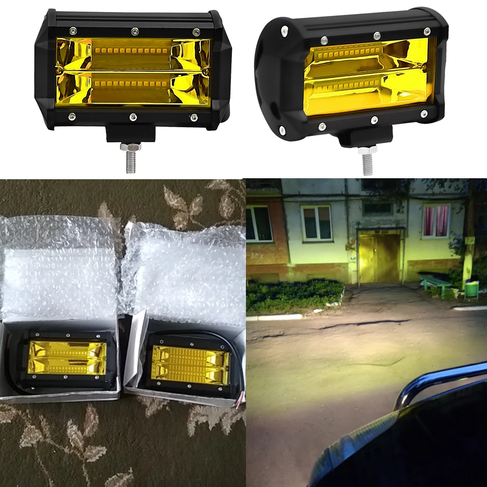 

1 Pcs Car Driving Running Lamp 5 Inch 72W Combo Led Light Bars Spot Light Yellow Fog Work Lights For Trucks Offroad Jeep ATV UTV