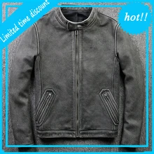 Мужская винтажная серая коровья кожа, дизайнерская Толстая натуральная кожа, большой размер, мужская повседневная куртка на молнии в европейском и американском стиле