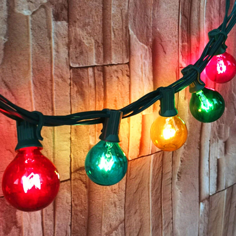 Outdoor Colored String Light G40 Globe Bulbs Hanging Light Black Wire