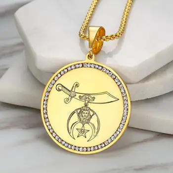 

Reiligous Jewelry gold black round shape masonic shriner necklaces 316L Stainless Steel Men Masonic Necklace