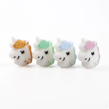 

10Pcs Food Grade Silicone Mini Unicorn head silicone beads Silicone Loose Beads Pacifier Chain Baby Molar Teether Beads