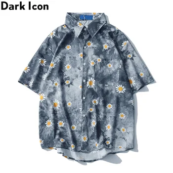 

Dark Icon Daisy Tie Dyeing Shirt Men 2020 Summer Turn-down Collar Men's Shirt Man Blouse