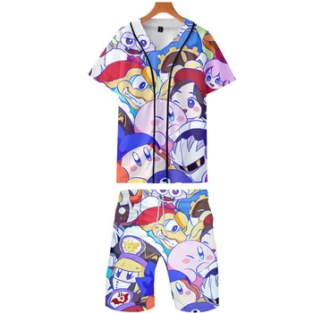 

3D Kirby sets Printed male 2 Piece Set Summer Short Sleeve baseball tshirt+Shorts 2019 Hot sale cute sets Streetwear max 4XL