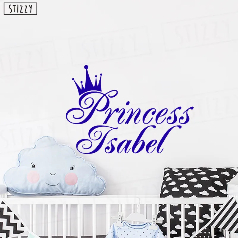 L815 Blue Настенная Наклейка stizzy Baby Grils имя Виниловые наклейки на стену Корона принцесса персонализированный Декор Детская спальня плакат художественный дизайн Фреска D113 - Цвет: L815 Blue