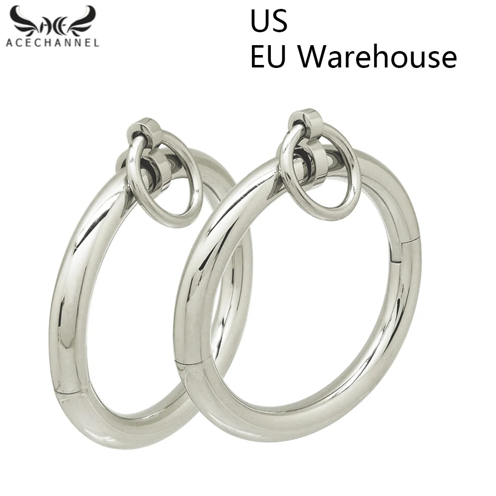 Polished shining stainless steel lockable wrist ankle cuffs bangle slave bracelet with removable O ring restraints set | Украшения и