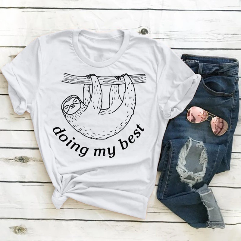 

Doing My Best Letter Funny T-Shirt Women Fashion Cute Sloth Printed graphic tees Summer Lady slogan kawaii grunge tops-J782