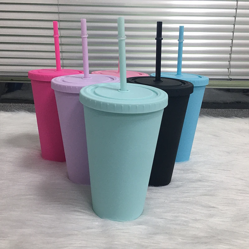 Wholesale 16oz Plastic Skinny Tumbler Slim Juice Cups Candy Colors With Lid  And Straw Portable Water Bottle For Party Gift - AliExpress