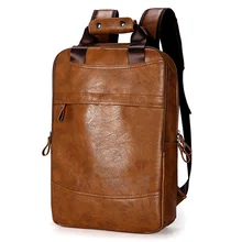 Multifunctional Business PU Leather Backpack Casual Travel Back Pack Teenager Vintage  Laptop Backpacks Waterproof Bags For Men
