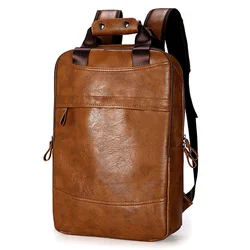 Multifunctional Business PU Leather Backpack Casual Travel Back Pack Teenager Vintage  Laptop Backpacks Waterproof Bags For Men