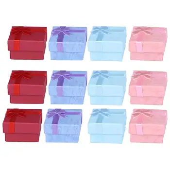 

12pcs Bow-knot Jewelry Case Fashion Jewelry Box Ring Case Portable Storage Box for Girls Women (Sky-blue + Pink + Purple + Blue)