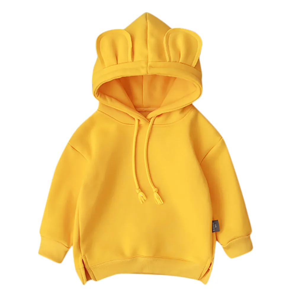 Зимняя толстовка с капюшоном и 3D ушками для маленьких мальчиков и девочек, топы, одежда roupa infantil - Цвет: Цвет: желтый