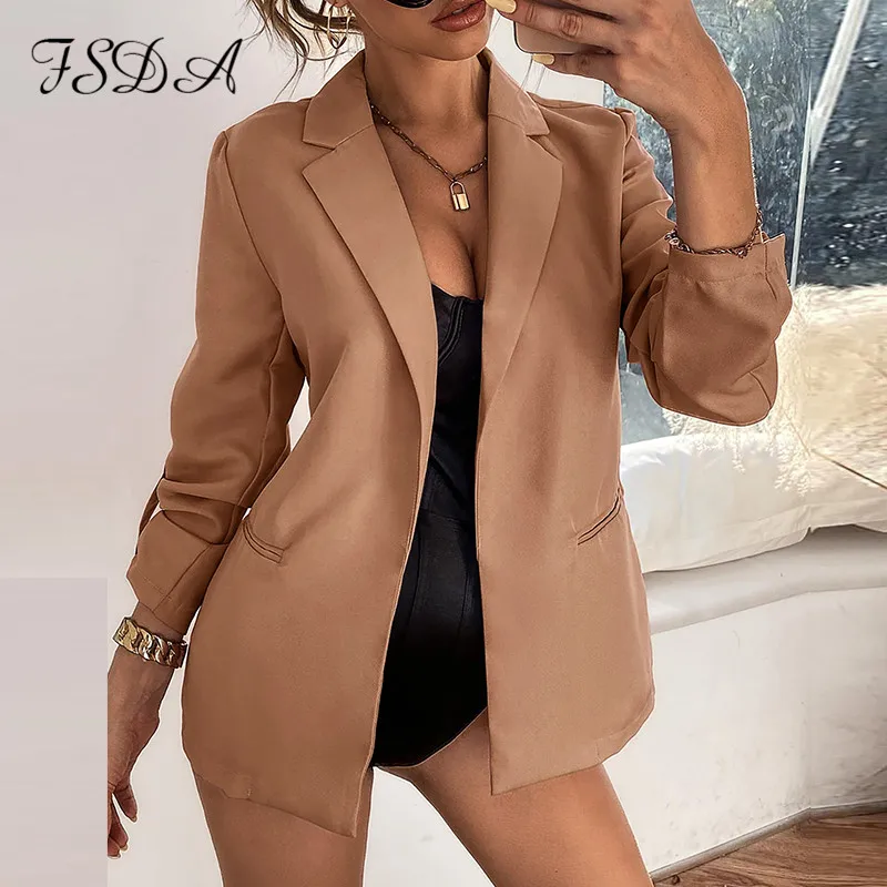 Женский офисный пиджак FSDA однотонный повседневный элегантный с длинным рукавом