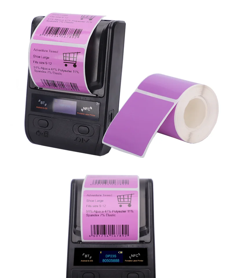 mini printer for phone DETONGER DP23S 2 inch Portable Thermal Printer Plus 2 Rolls Color Papers Sticker Bluetooth Barcode Label Maker peri page printer