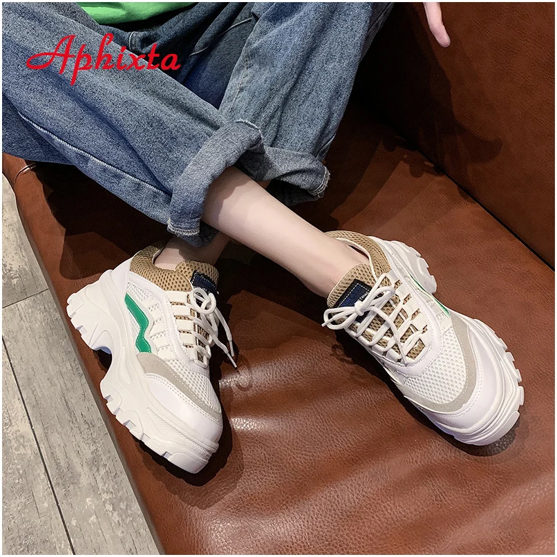Aphixta Female Platfom Ankle Boots Women Sneakers 5cm Heel Breathable Mesh Shoes Woman Sneaker Casual Chunky Trainers
