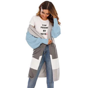 

MJARTORIA Autumn Women Sweater Cardigan Striped Color Block Loose Cardigan Fashion Long Sleeve Casual Knit Sweater Coat 2020
